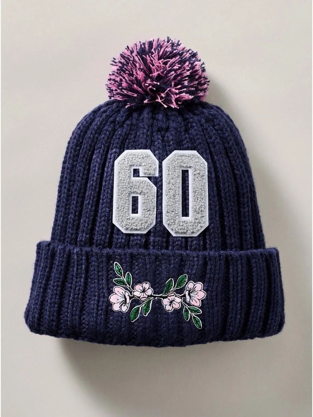Anthropologie Navy Blue The Wild Collective Sporty Floral Beanie Game Day OS